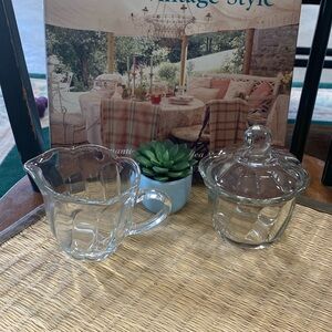 Anchor Hocking Sugar Bowl with Lid & Creamer Set